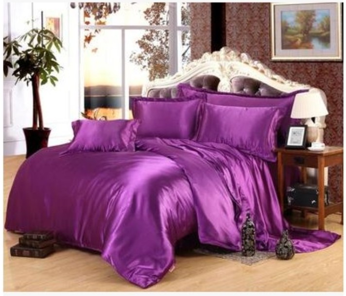 Здесь можно купить  Deep purple Silk satin bedding set California king size queen full twin quilt duvet cover fitted bed sheet double bedspread 5pcs  Дом и Сад