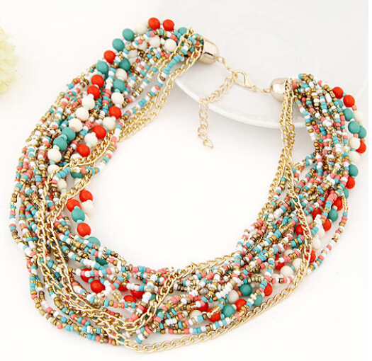 Star Jewelry Fashion Brand Europe Popular Beads multi layer Gold Pendants Choker Necklace For Woman 2015