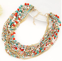 Star Jewelry Fashion Brand Europe Popular Beads multi layer Gold Pendants Choker Necklace For Woman 2015 New Statement 56