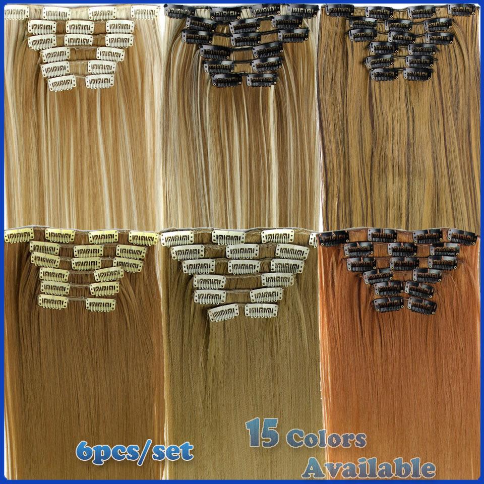 New Available Hairpiece 6pcs/set Synthetic 23inch 140g 16 Clips in Hair Extensions clip Straight Wom