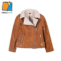 YKYY YAKUYIYI Autumn Girls Zipper Bomber Jacket Dark Brown Chic Wide Waisted Lambswool Lapel Baby Overcoat