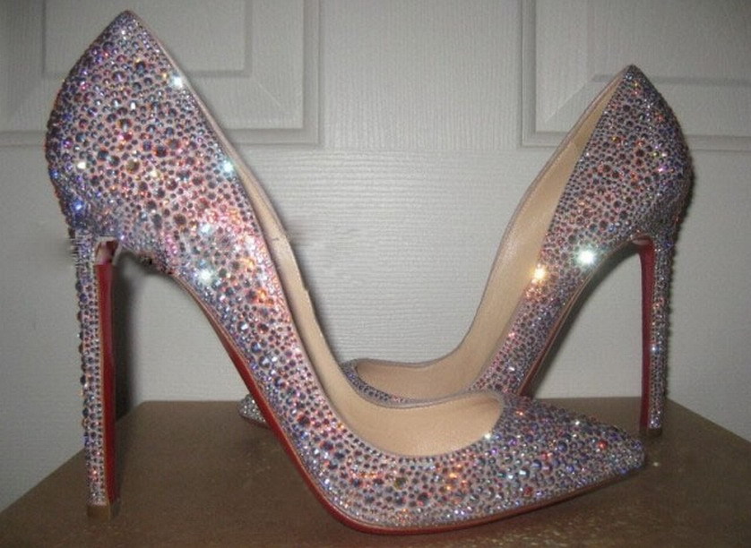 silver sparkly red bottom heels