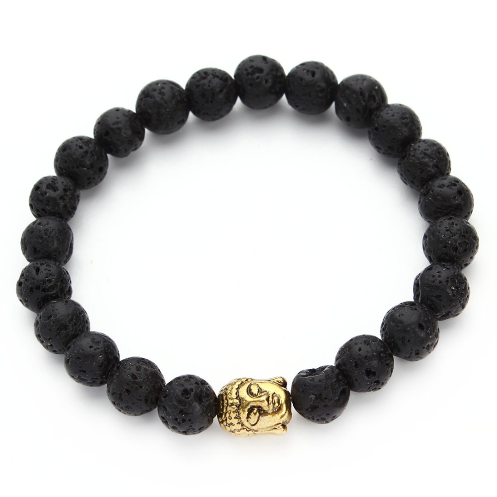 2015 Hot Lava Stone Onyx Bead bracelet elastic chain Natural stone new fashion buddha Bracelets Bangles
