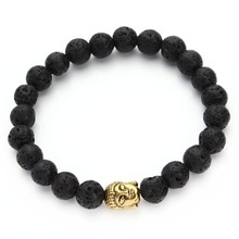 2015 Hot Lava Stone Onyx Bead bracelet elastic chain Natural stone new fashion buddha Bracelets Bangles for men and women F2828