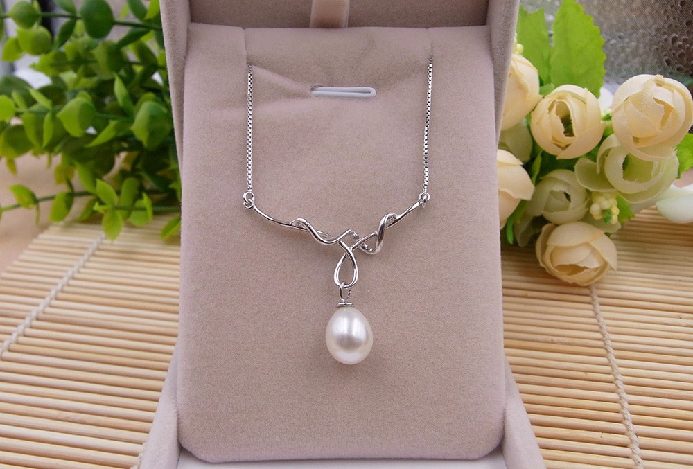 2015 fashion quality sterling silver fine jewelry with natural freshwater pearl women jewelry pendant necklace