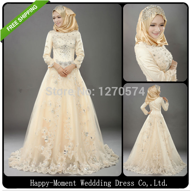 champagne muslim wedding dresses long sleeves applique tulle bridal gown champagne muslim wedding dresses long sleeves applique tulle bridal gown