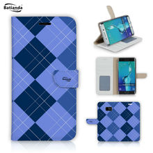 For Galaxy S6 Case PU Leather Tartan Design Cover For Samsung Galaxy S6 Edge Plus / Note5 Flip Wallet With Card Slot Photo Frame