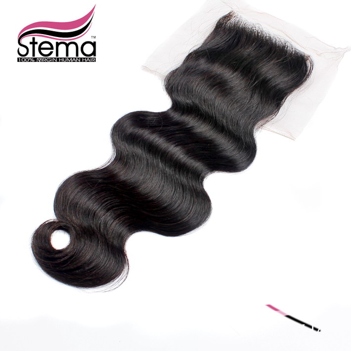 Image of Free Shipping Stema Unprocessed Brazilian Virgin Hair Body Wave Lace Closure Free or Middle Part U Parting 4X4 Size Closure