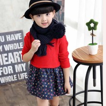 100-140cm 2015 New Baby Girl Knitting Sweater+dress Flower Dress Pincess Dress for Girls Kids Long Sleeve Autumn Winter Dress(China (Mainland))