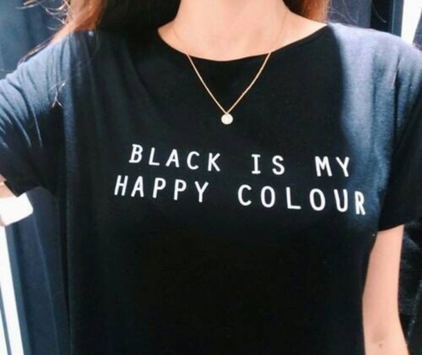Image of Black Is My Happy Color Letter Women Men Unisex Black O Neck Cotton T Shirts Printing Fashion Tee Black Tops Lady T-shirt