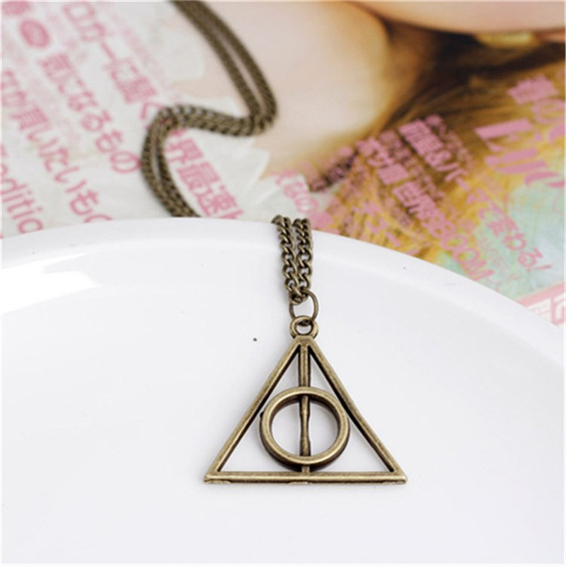 Image of Harry Potter Necklace Collier Femme Deathly Hallows Necklace Luna Death Necklace Harry Potter Charm Jewelry Collares Boho Chic
