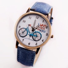 2015 moda reloj de cuarzo mujer hombre patrón de la bicicleta correa de cuero del vestido relojes chica muchachos reloj Horloge montre relojes saat