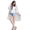 EVA Transparent Raincoat Long Clear Rainwear Hooded Outdoor Touring Rain Coat