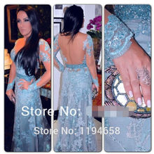 Sexy Long Sleeve See Through Lace Scoop Neck Mermaid Evening Dress Vestidos Formales Vestido Longo2014