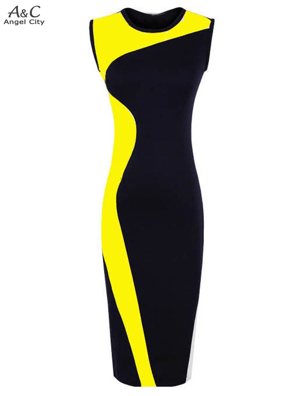 Image of 2016 New Fashion Women Elegant Vintage Geometry Sleeveless Bandage Dress O-Neck Bodycon Party Evening Slim Pencil Dress 51