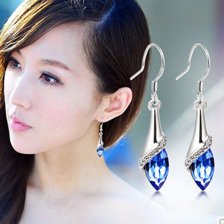 Hot Sale 18K/White Gold Plated Multicolor Austrian Crystal Water Drop Earrings Fashion Jewelry For B