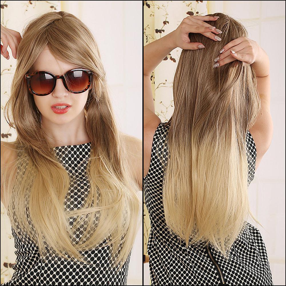 Image of 70cm Blonde Ombre Wig Long Straight Cheap Women Synthetic Wig Fashion Natural Hair Women's Brown Wigs For White Women