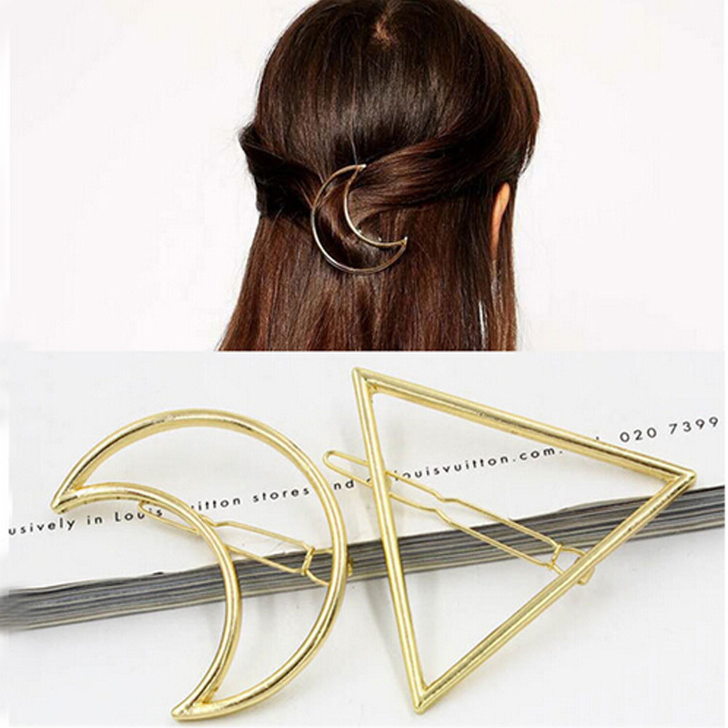 Image of 2015 Women Fashion Gold Silver Metal Moon &Ttriangle Hair Clip Hairpin Bang Hair Pin Hair Jewelry Accessories For Girls HP009