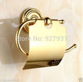 Free Shipping Wholesale And Retail Wall Mounted with Cover Bathroom Toilet Paper Holder Golden Color Roll