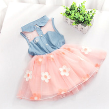 summer Baby Girls Kids denim Sleeveless Lace Dress robe fille enfant abbigliamento per bambini