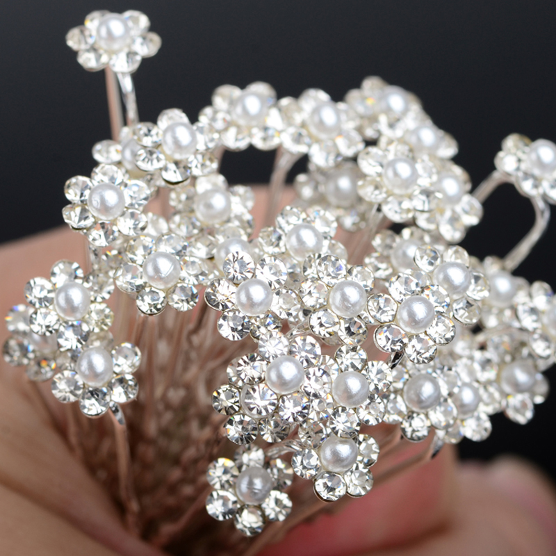 Image of 40PCS Wedding Jewelry Bridal Crystal Pearl Flower Hair Pins Bridesmaid Hair Clips Accessories U Pick Tiara Hair Jewelry
