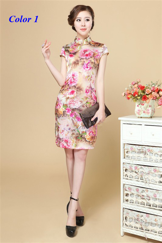 Heavy pure silk cheongsam dress,100% natural silk noble elegant digital print summer dress,100% silk vintage cheongsam