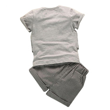 Fashion fake two children lattice gentleman serving baby boys summer short sleeved suit pants 2pc sets