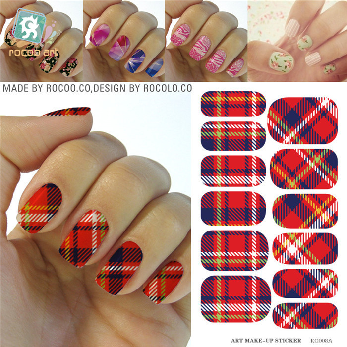 Fashion Red Blue White font b Tartan b font Design Nails Stickers Water Transfer Manicure Styling
