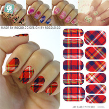Fashion Red Blue White Tartan Design Nails Stickers Water Transfer Manicure Styling Tools Water Film Paper Decals