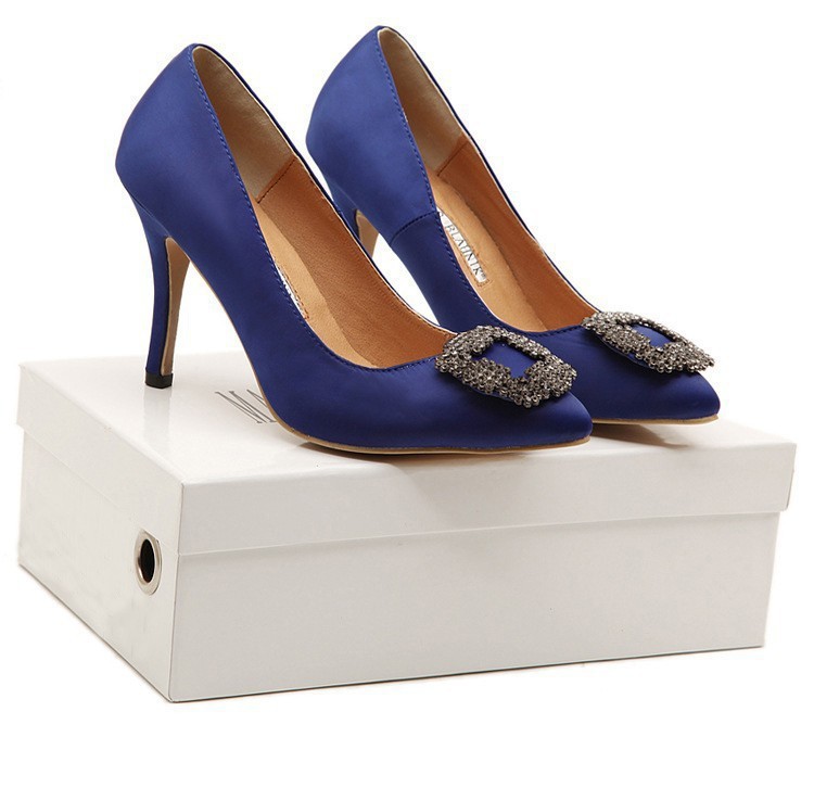HOT Big Size 2015 New High Heels Women Pumps High Quality Manolos Wedding Shoes Jeweled Rhinestone