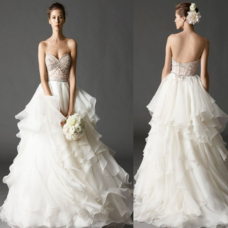 custom made white ivory strapless beaded tiered ruffles custom made white ivory strapless beaded tiered ruffles