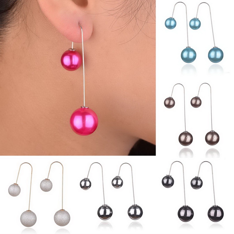 Image of 12 Colors New Styles Double Sided Earrings Christmas Gift Stud Earrings For Women Jewelry Promotional Ladies Pearl Earrings