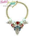 New Luxury Mint Stone Big Crystal Flower Pendant Chunky Statement Choker Collar Necklace Jewelry For Women
