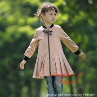 Retail Girls Autumn Long Sleeve Coat Pink With Bow Zipper Ruffle Girls Outerwear Fashion Children Clothing