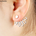 Trendy Gold Color Hollow Out lotus Leaf Stud Earrings Ear Cuff Clip For Women Jacket Piercing