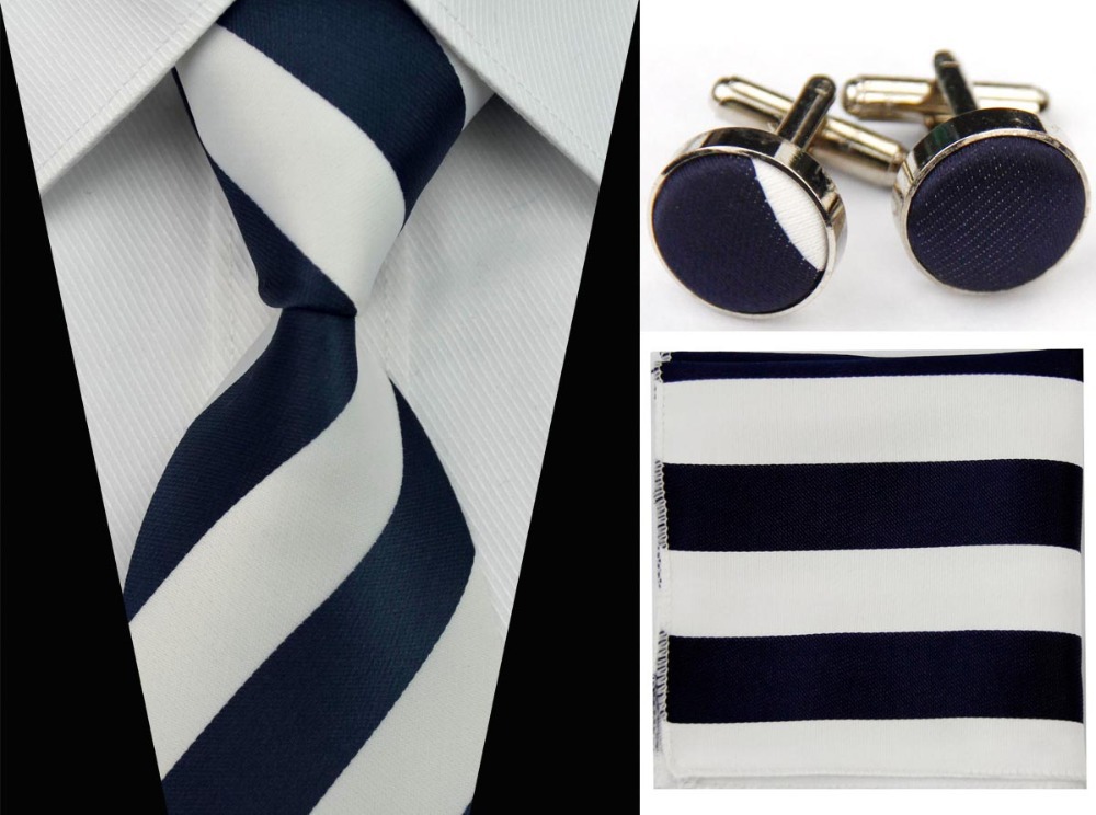 SNT0030 2014 Black white Striped Smooth Classic Silk Neck Tie Fashion Casual Knitted Tie Necktie Cufflinks