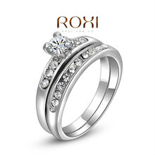2015 new ROXI Delicate Fashion Platinum gold Plated Shinning Fashion Wedding set Rings Double ring