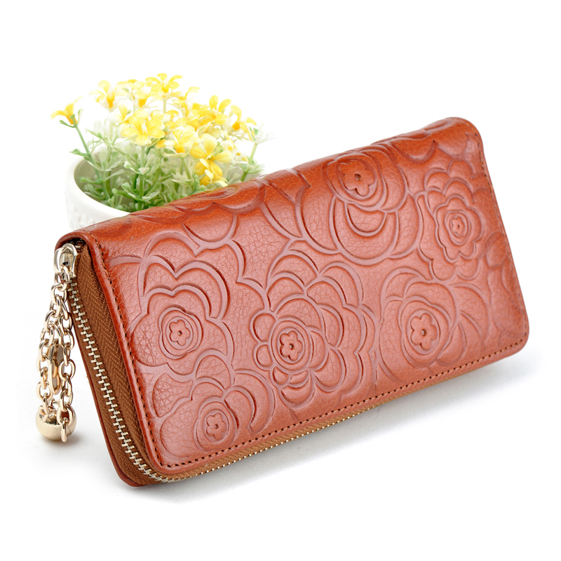 literacybasics.ca : Buy New Fashion Genuine Leather Zip Around Flower pattern Lady Women Long ...