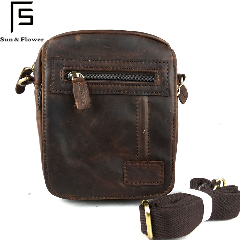 FS Genuine Leather Men Casual Shoulder Bags First Layer Cowhide Messenger Bags Vintage Small Cross Body