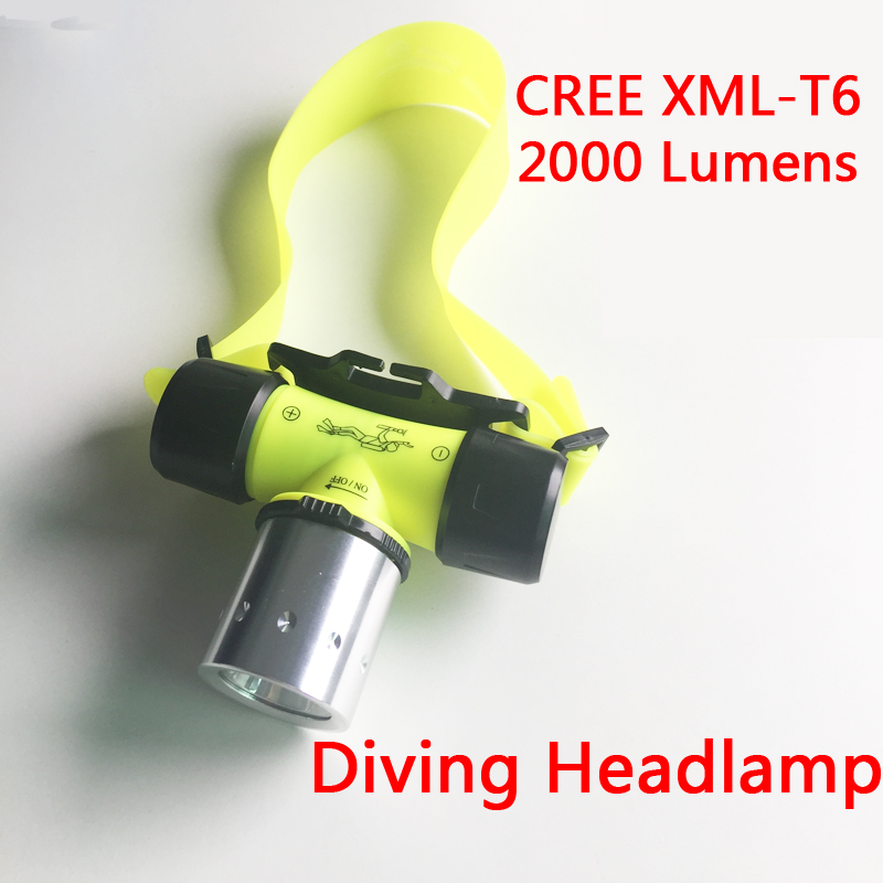 CREE XML-T6 LED Diving Headlamp 2000 Lumens Underwater Headlight 3-Mode Waterproof head torch light Use 18650/3AAA For diving