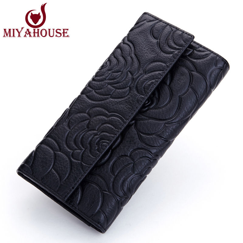 Image of High Quality Floral Wallet Women Long Design Lady Hasp Clutch Wallet Genuine Leather Female Card Holder Wallets Coin Purse