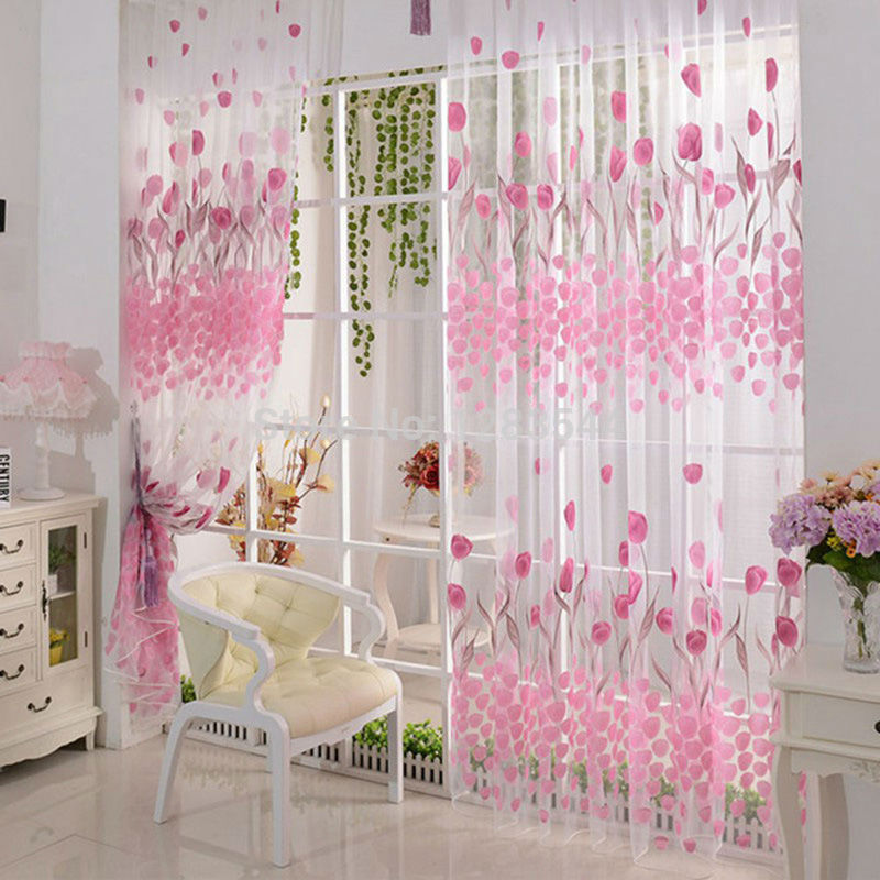 Image of Free shipping Tulip Printed Tulle Voile Door Window Curtain for living room Sheer Drape Panel 200 x 100CM INGT