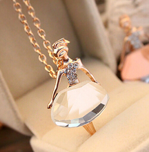18K Gold Plated Sweater Chain Shiny Crystal Ballet Girl Pendant Necklace Statement Long Necklaces Jewelry For