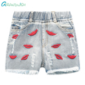 Grandwish Red Lips Embroidery Shorts Jeans for Girls Teens Summer Denim Shorts Kids Fashion Shorts for