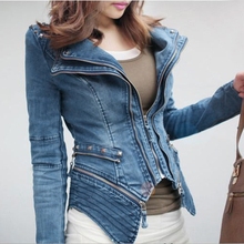 New Arrival Fashion Vintage Denim Jacket Women Motorcycle Jeans Coat Punk Spike Studded Shrug Shoulder Chaquetas