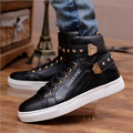Hot Sale 2016 High Top Men Casual Shoes PU Leather Fashion Black White Red Men Hip