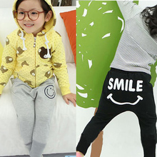 Hot sellingSoft Kid Girl Baby Solid Cotton Smile Print Sports Harem Long Pants Trouser 1-6Y