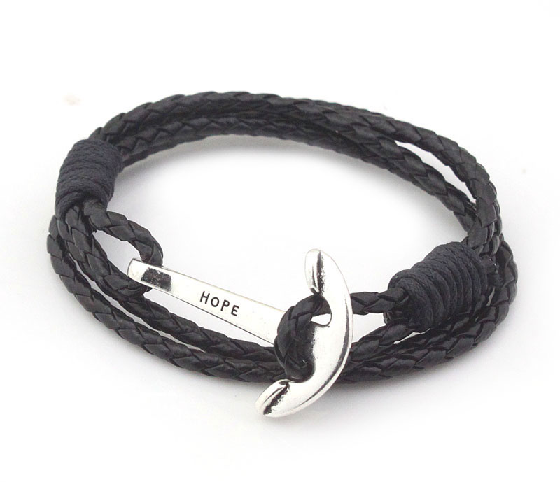 Image of Mens Jewelry 40cm PU Leather Bracelet Wristband Man Anchor Wrap Charm Braclet For Women Male Accessories Hand Cuff Best Friend