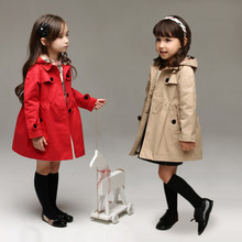 2016 new girls Trench children’s clothing girl spring and autumn princess coat solid color medium-long single breasted tre