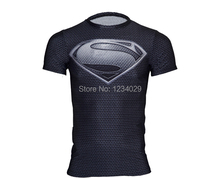New arrival sport fitness superman t shirt clothing mens compression tights esporte camisetas quick dry casual tights for men